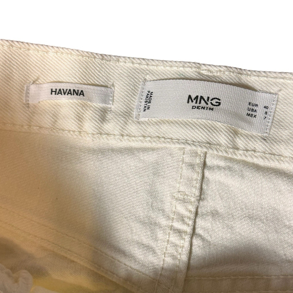 NWT Mango MNG Denim Jeans Womens 8 Bone Ecru Havana Cropped High Waist Frayed - Picture 4 of 8